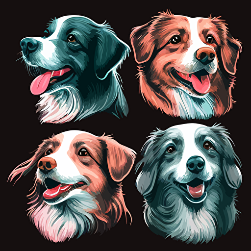 four happy dog, digital rendering, hand-drawn, avatar image, simple clean vector