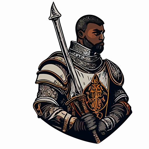 black man knight doodle vector ilustration