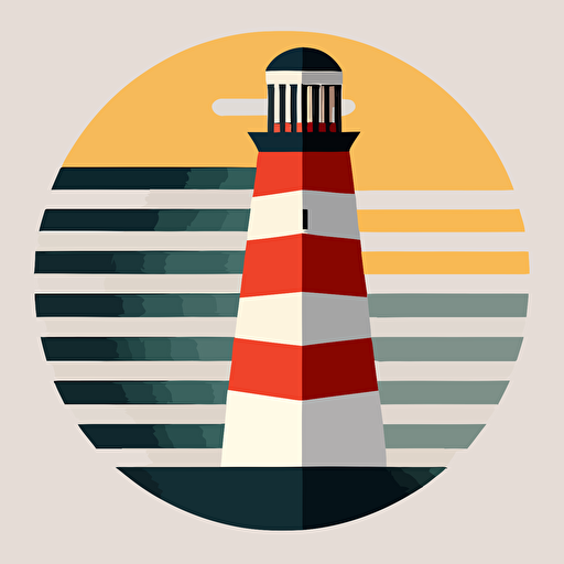 flat vector style bauhaus logo of a lighthouse that is also a paintbrush, geometric, super simple, gestalt theory, simplified (fast)