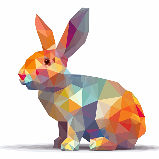 rabbit, vector, low polygon, symmetric, colorful, white background