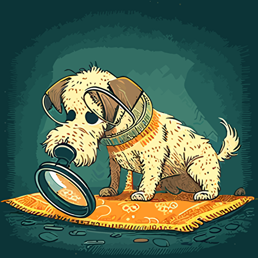 happy dog illustration looking under a rug with a magnifying glass vector fuzzy playful
