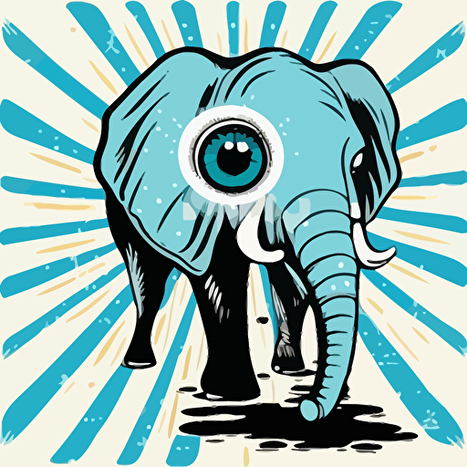 3 eye elefant, naive style, surreal, vector art, illustration, white background