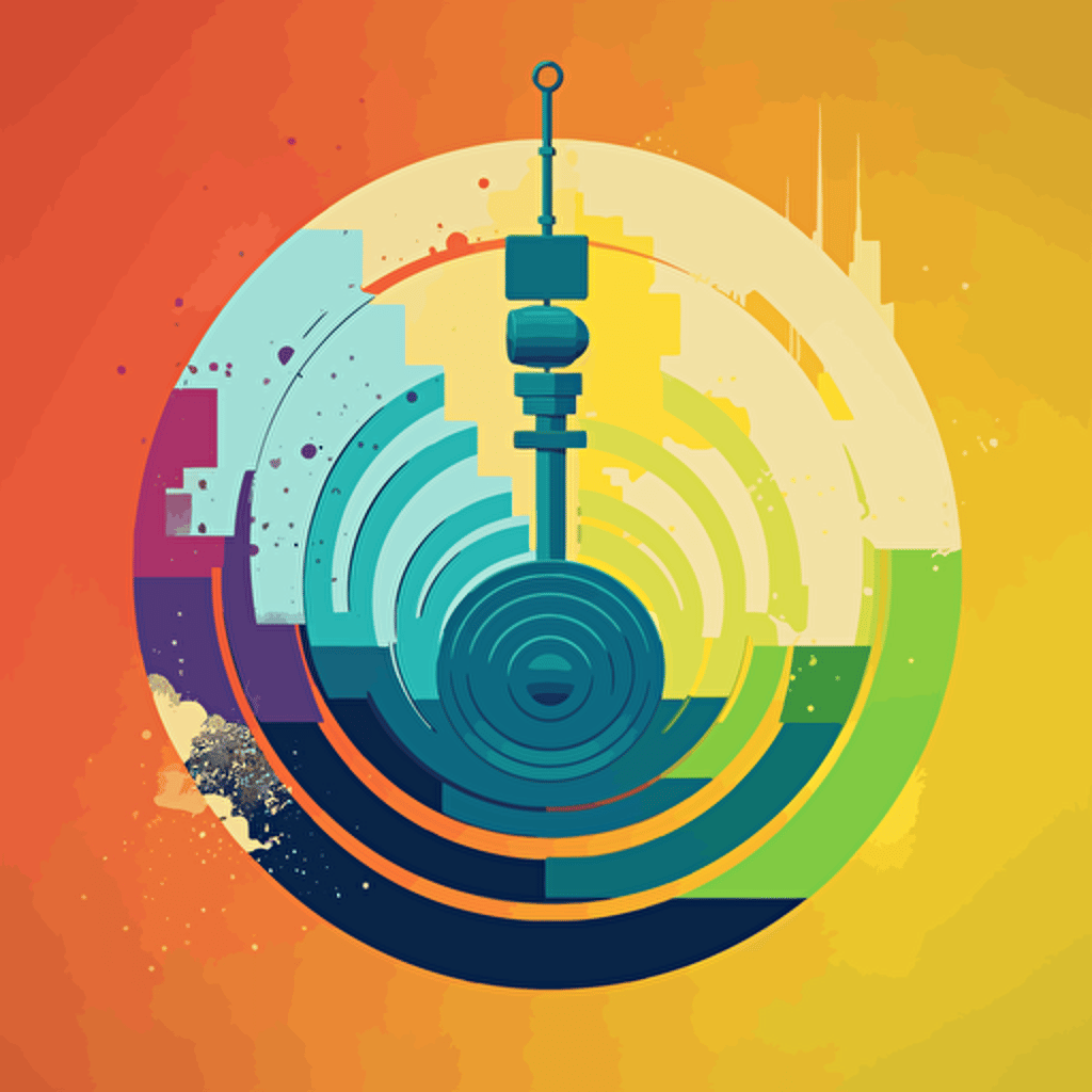 create a modern and simple vector-style logo for a broadcasting radio station :: chakra colors :: broadcasting :: white backround