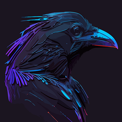 profile view of a raven. Cyberpunk, vector.