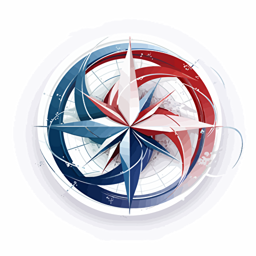 Design of professional logo featuring a celestial navigation in stainless steel a white background. Include curves as an additional design element. vector style . Blue white and red