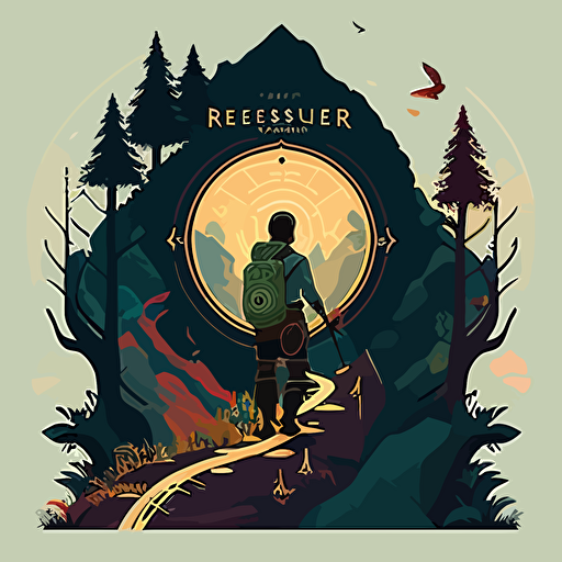 a seeker's journey. Vector, game design, flat colors.