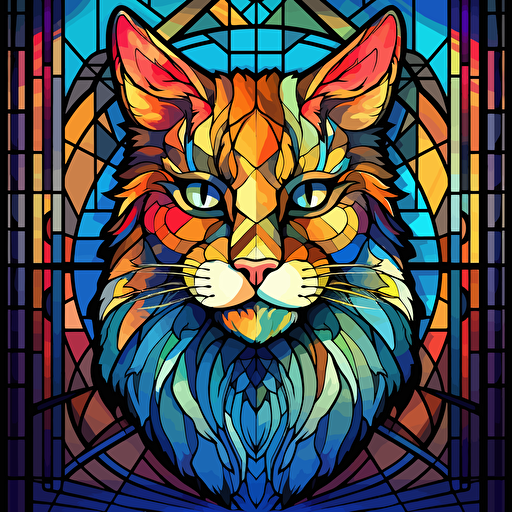 stained glass cat, hyper detailed, vector design on the edges of the image