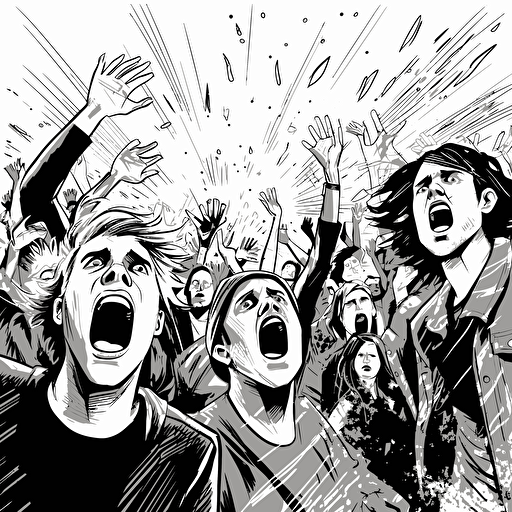 people shouting line vector drawing ar 16:9