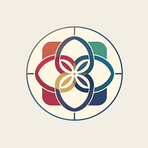 simple vector mandala logo of 5 elements, 5 colors, bauhaus style