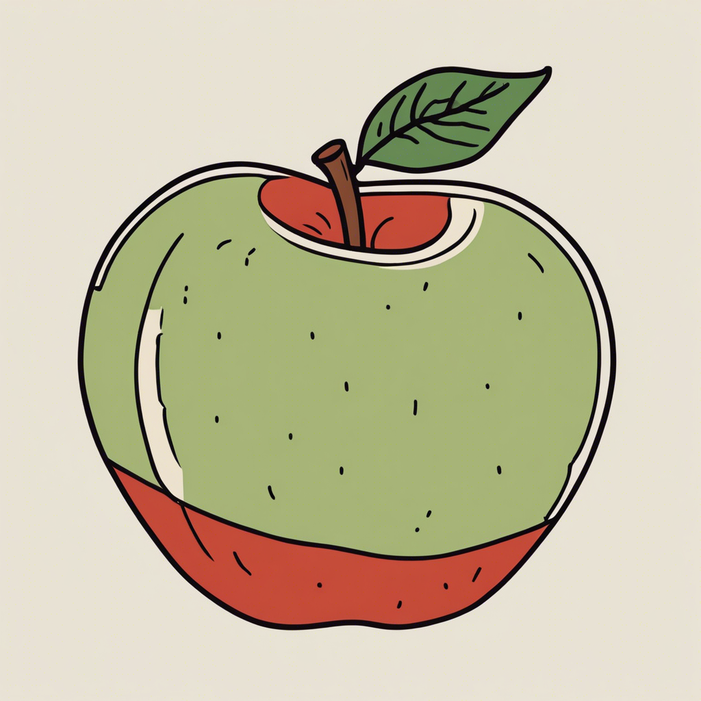 an apple, illustration in the style of Matt Blease, illustration, flat, simple, vector