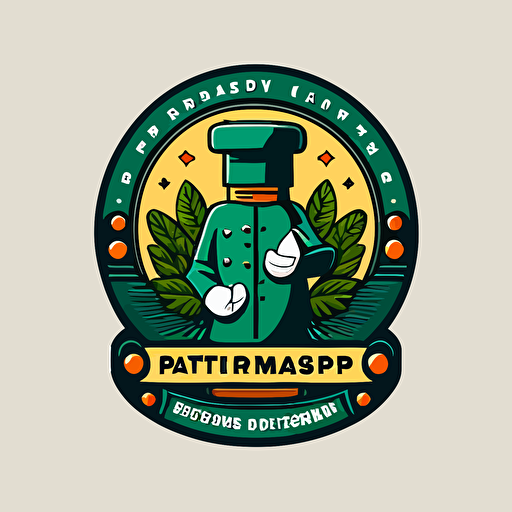 2d pharmacist logo incorporating a pill in the design flat emblem vector cartoon