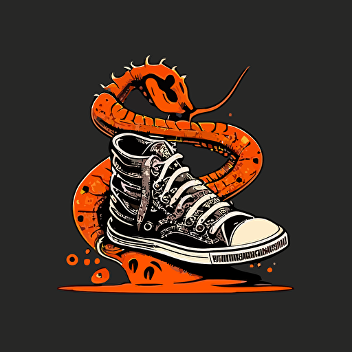 vector logo, simple, no detail, monotone, funny snake merging with sneaker shoes, humorous