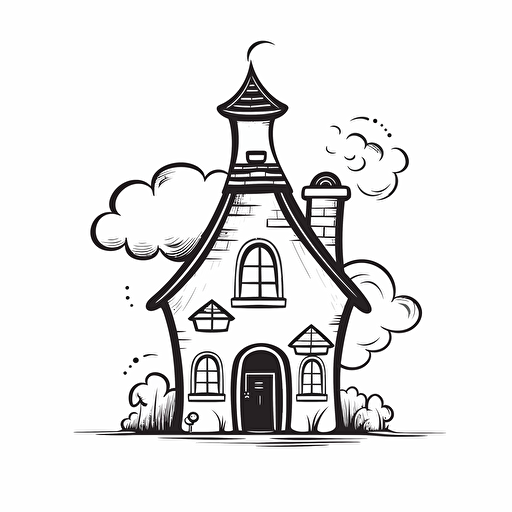 simple vector drawing outline of a whimsical house