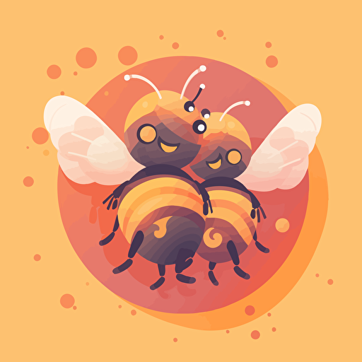 two bees together, pastel, vector style, behance,orange gradient color scheme