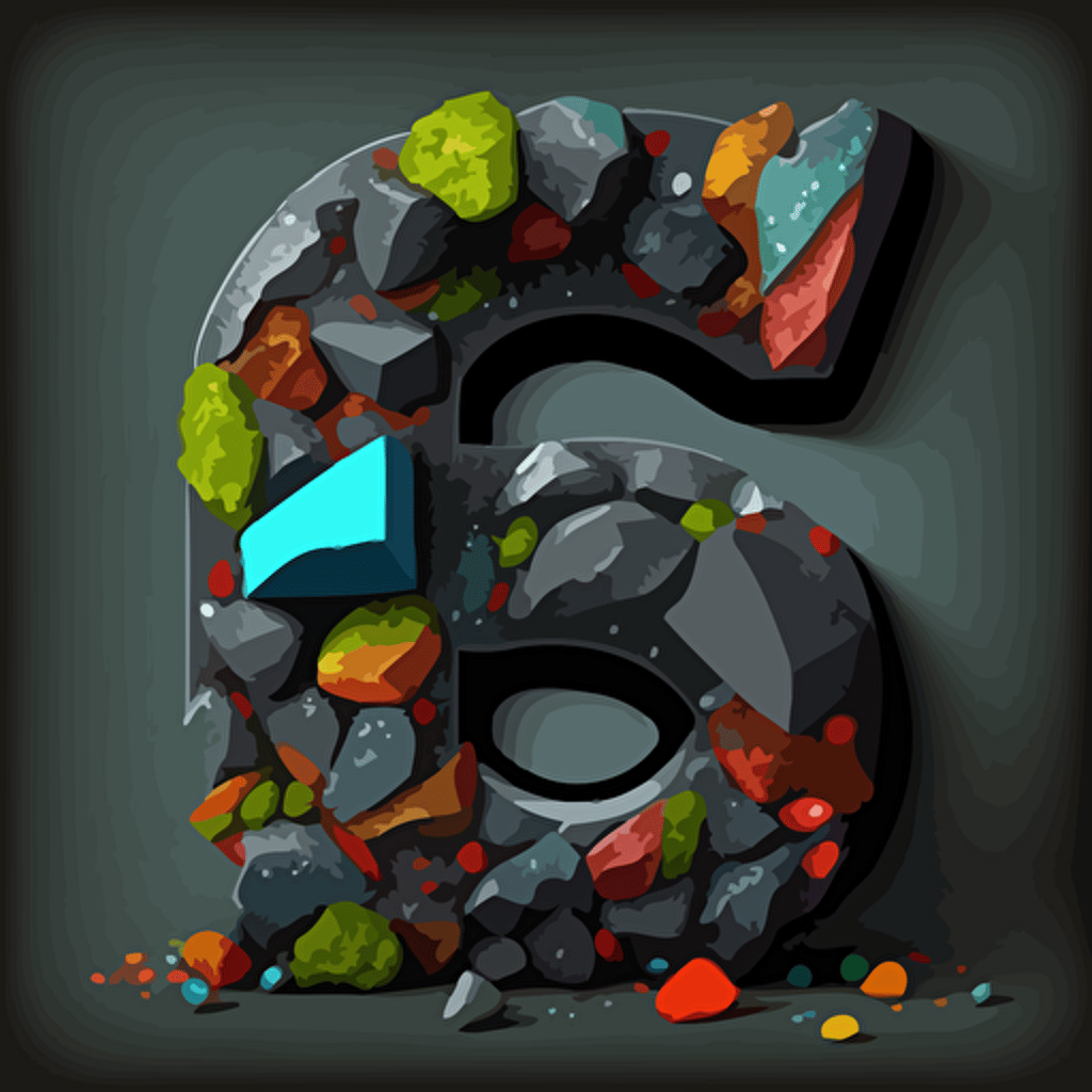 The letter G made from basalt rocks, igneous, colorful vector