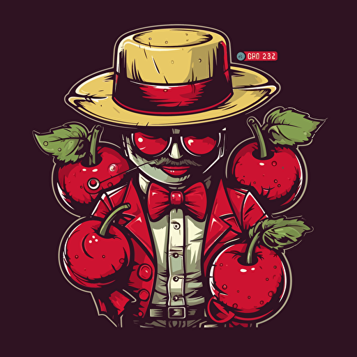 a "cherry" fruit dressed up as an original gangster, vector illustration, flat detail, hip hop style.