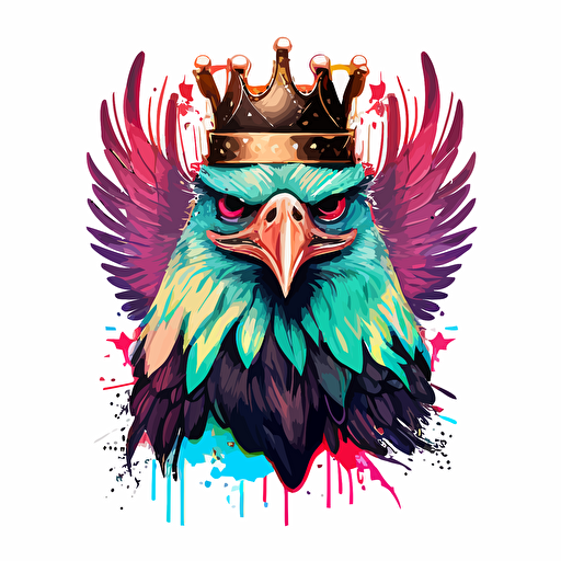 an american eagle wearing huge sunglasses and a big crown, chicano style graffiti , neon colors, vector, white background