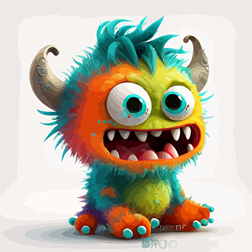 A saturated colorfull baby fur demon, goofy looking, smiling, white background, vector art , pixar style