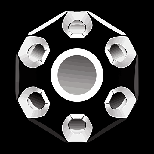 a basic 6 sided pal nut fastener with 8 small indents on the inside. black and white. symmetrical. silohette. vector clipart