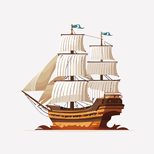 flat vector illustration of a wooden sailing ship on a white background