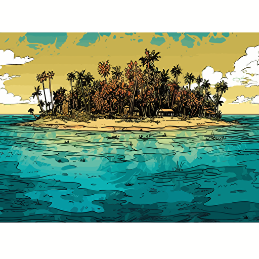 atolls low view close flat vector drawing bright colours ar 16:9