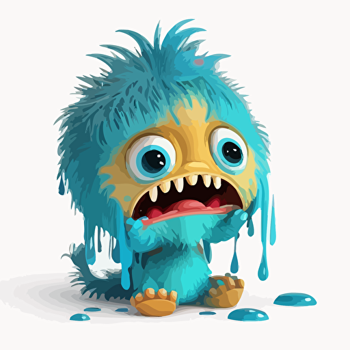 A crying baby fur monster, capricious, ukranian colors, white background, vector art , pixar style