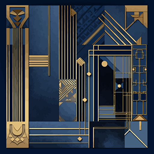 A chart, art deco, geometrical shapes, skin of concrete and gold, royal blue, vector art