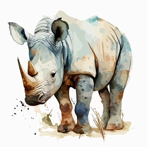 baby watercolor rhinoceros vector,comic style, white background