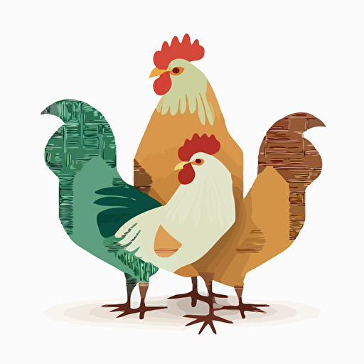 retro chickens, vector style, simple icon, white background