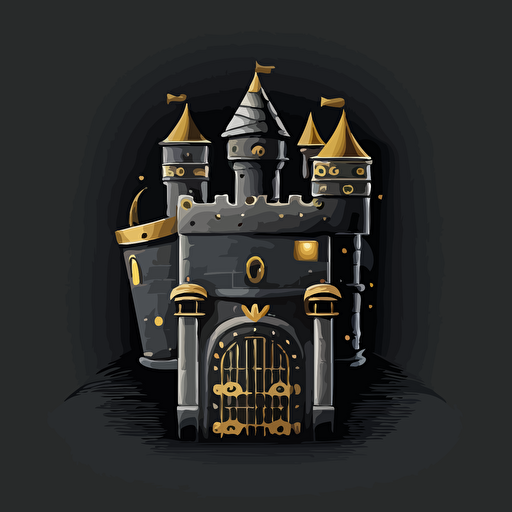 minimalistic simple vector of chest and castle, silver and gold, black background