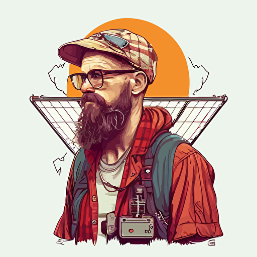 hipster solar installer, vector art, minimalistic