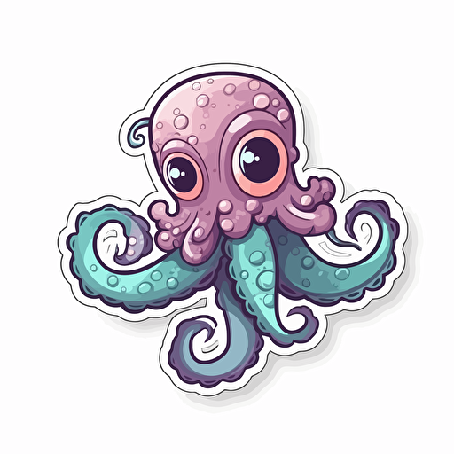 octopus, sticker, cartoon style, white background, cute, vector