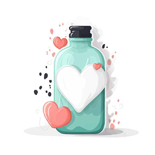 artsy, cute, vector, white background, bottle of glue with a heart on the bottle