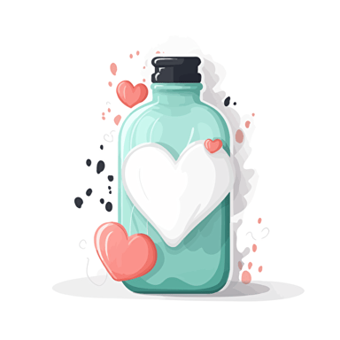 artsy, cute, vector, white background, bottle of glue with a heart on the bottle