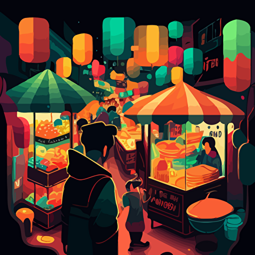 colorful vector art, multiverse of taiwan, night markets