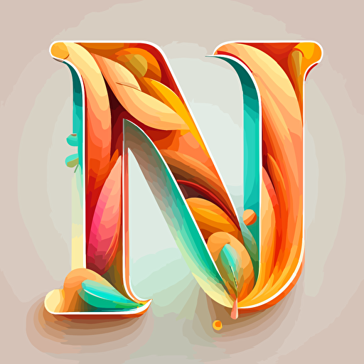 a bright vector style cute creture that is the shape of the letter N