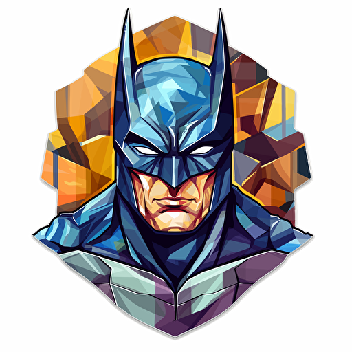 create a sticker about batman in the artistic style of cubism, vector illustration, with bright colors, creative illustration, on white background