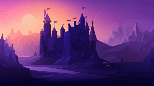 abstract medieval backround, low poly, vector, knights,, castle, purple, video game, epic journey