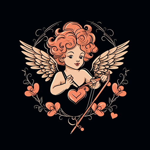 cute vector art cupid with bow and heart arrows in air black background
