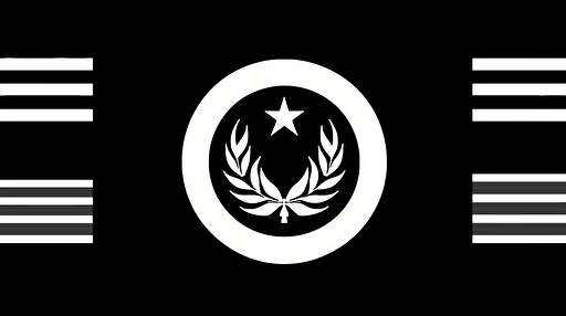 Futuristic NATO government flag simple design, black and white, with some elements from United Nations, stars and planets, vector art, epic, minimalistic
