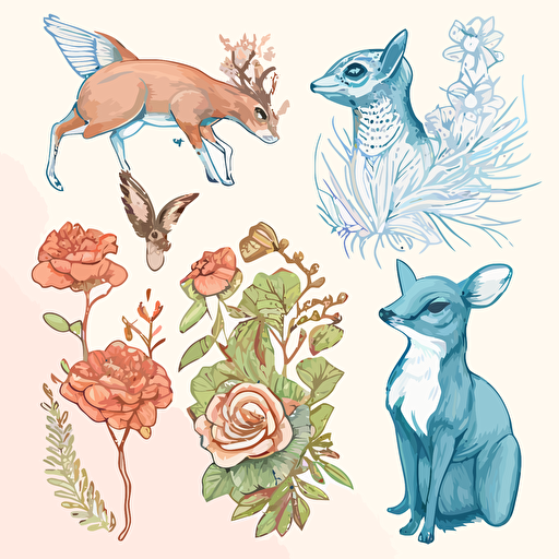 pdf vector drawing of animals and botanicals