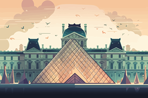 flat picture of Louvre museum, a storybook illustration by Petros Afshar, pexels contest winner, paris school, behance hd, sketchfab, storybook illustration, flat illustration, vector style, hyper detailed objects, perfect objects shape