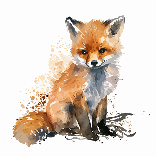 baby watercolor fox vector,comic style, white background