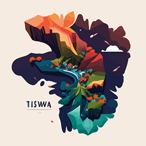 colorful vector art, exploding island of taiwan, top down view of taiwan