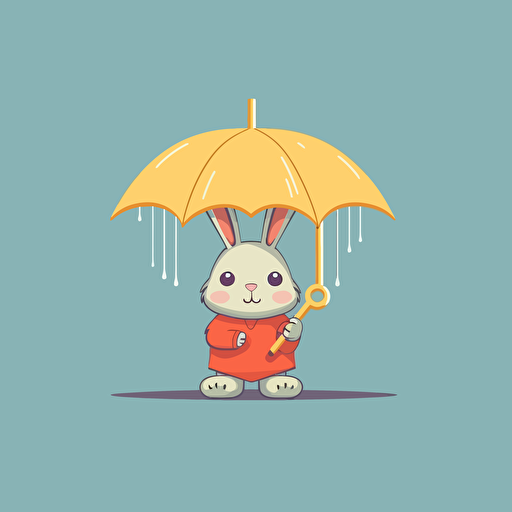 Rabbit with umbrella, animation style, vector image, cute look, picture of work