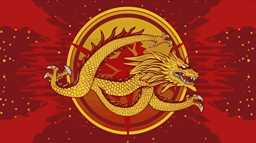 detailed red and gold dragon empire flag with a Chinese star and dragon in the middle, futuristic and minimalistic government flag design, badass design, powerful nation, vector emblem