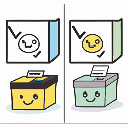 draw a 2D vector, cartoon, cute ballot, a simple drawing, in color but bordered with a black line, flat drawing and without details on a white background