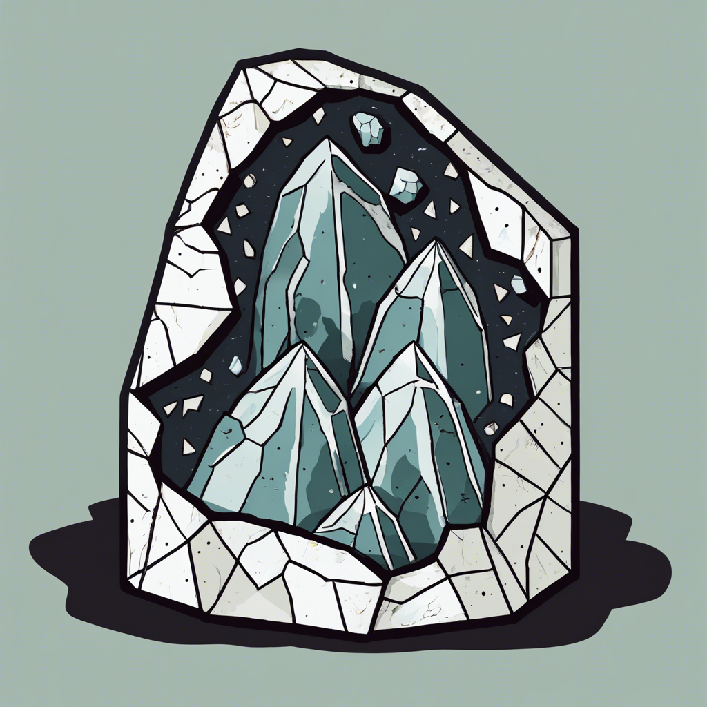 Cracked open geode displaying crystals., illustration in the style of Matt Blease, illustration, flat, simple, vector