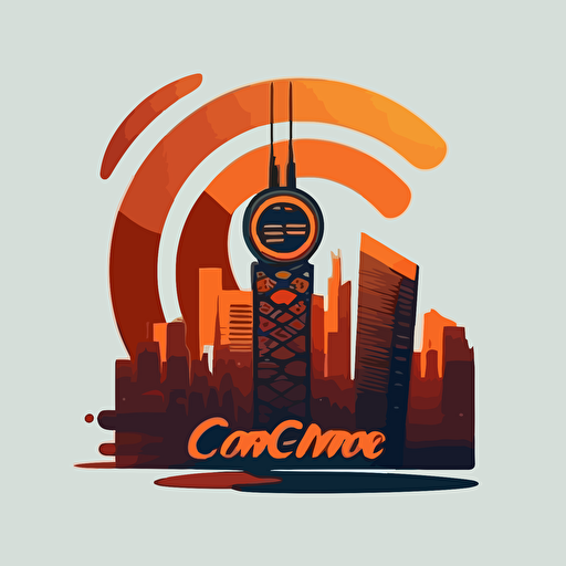 modern, flat, vector logo of a radio station, antenna, skyline, letter c