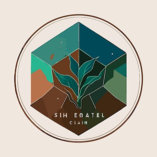 vector circular minimalist polygon logo for a soil plant atmosphere ecology laboratory, brown green and blue